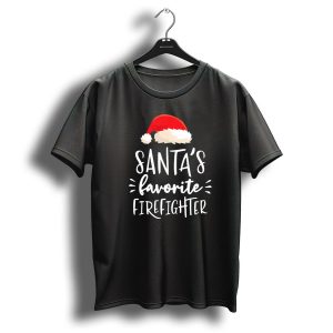 Santas Favorite Firefighter Christmas Santa Hat T Shirt
