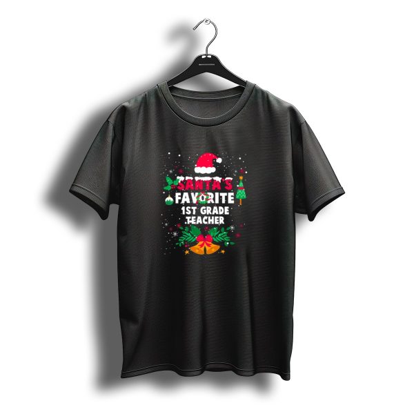 Santas Favorite First Grade Teacher Christmas Holiday Bells And Holly T Shirt t shirt 1