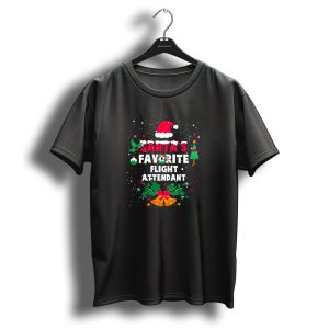 Santas Favorite Flight Attendant Christmas Santa Hat Bells Ornaments Holiday T Shirt