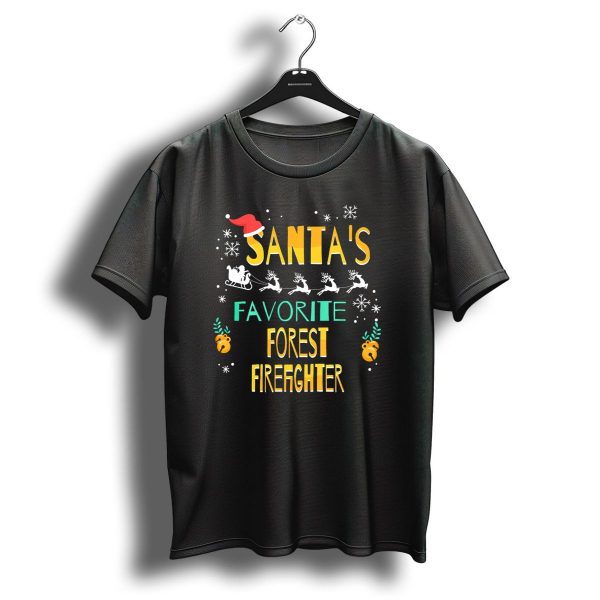 Santas Favorite Forest Firefighter Christmas Reindeer Snowflakes T Shirt 1 t shirt 1