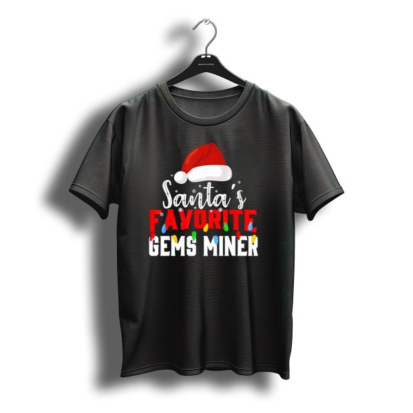 Santas Favorite Gems Miner Christmas Lights And Santa Hat T Shirt t shirt 1