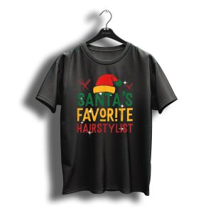 Santa'S Favorite Hairstylist Hat Scissors Christmas T-Shirt