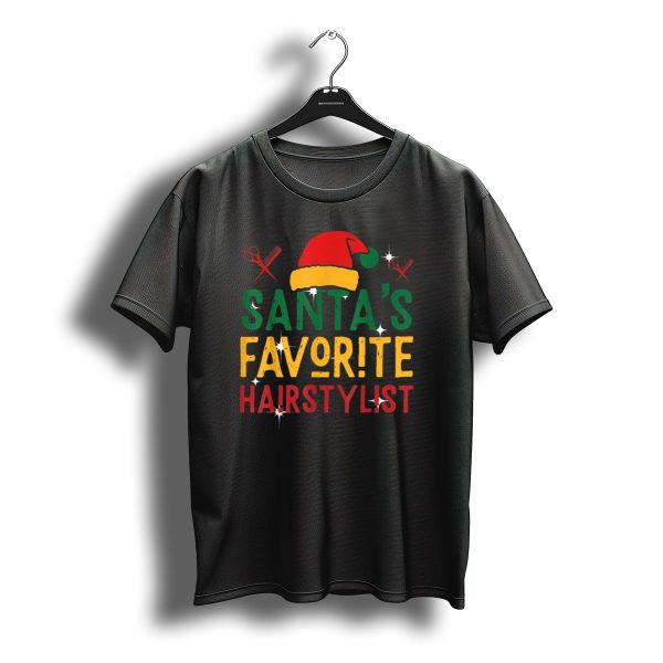 Santas Favorite Hairstylist Hat Scissors Christmas T Shirt t shirt 1