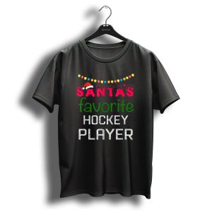 Santas Favorite Hockey Player Christmas Santa Lights T Shirt
