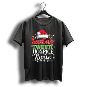 Santas Favorite Hospice Nurse Christmas Lights Hat Snowflakes Heartbeat T-Shirt