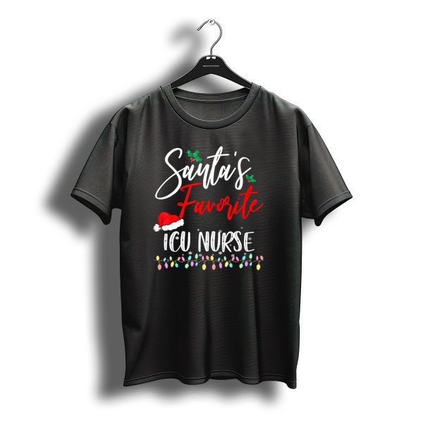 Santas Favorite Icu Nurse Christmas Hat Lights T Shirt t shirt 1