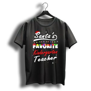 Santas Favorite Kindergarten Teacher Christmas Lights T-Shirt