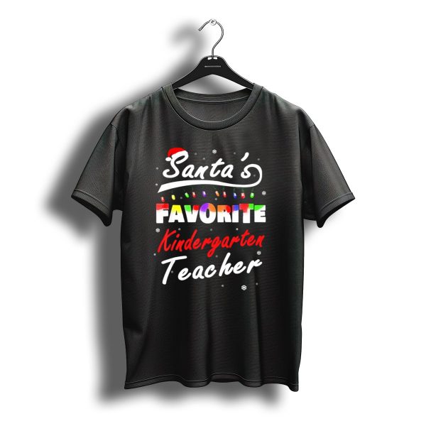 Santas Favorite Kindergarten Teacher Christmas Lights T Shirt t shirt 1