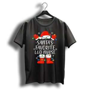 Santas Favorite Ld Nurse Christmas Hat Boots Lights Snowflakes T-Shirt