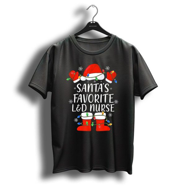 Santas Favorite LD Nurse Christmas Hat Boots Lights Snowflakes T Shirt 1 t shirt 1