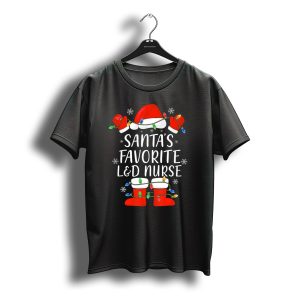 Santa'S Favorite L&D Nurse Christmas Hat Boots Lights Snowflakes T-Shirt