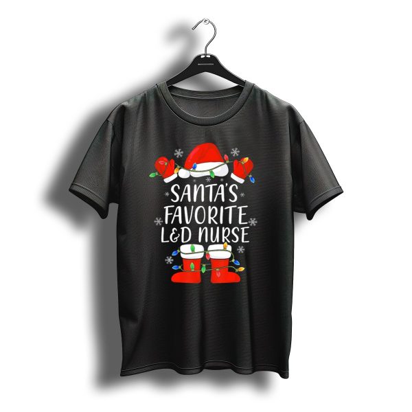 Santas Favorite LD Nurse Christmas Hat Boots Lights Snowflakes T Shirt t shirt 1