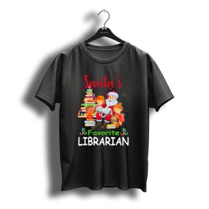 Santa'S Favorite Librarian Christmas Book Tree With Kids And Dog T-Shirt