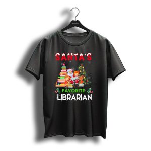 Santa'S Favorite Librarian Christmas Books And Tree Scene T-Shirt