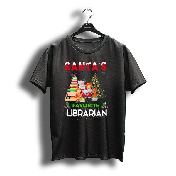 Santas Favorite Librarian Christmas Books And Tree Scene T Shirt t shirt 1