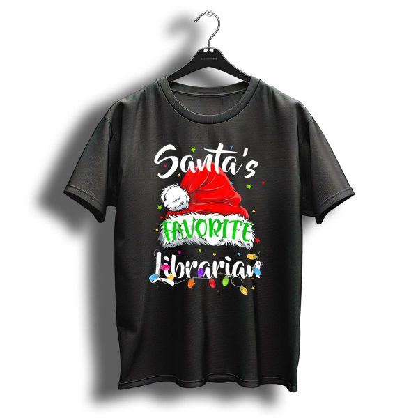 Santas Favorite Librarian Christmas Hat Lights T Shirt 1 t shirt 1