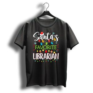 Santas Favorite Librarian Christmas Lights And Ornaments T Shirt