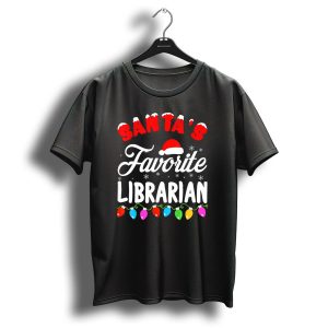 Santas Favorite Librarian Christmas Lights Holiday Fun T Shirt