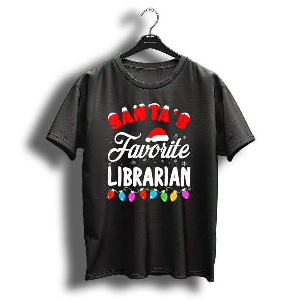 Santas Favorite Librarian Christmas Lights Holiday Fun T Shirt 1 t shirt 1