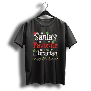 Santas Favorite Librarian Christmas Lights Holly Snowflakes T Shirt