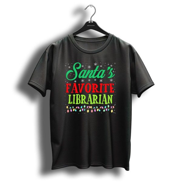 Santas Favorite Librarian Christmas Lights Snowflakes T Shirt 1 t shirt 1