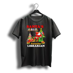 Santas Favorite Librarian Christmas Reading Books Tree Santa Chair T-Shirt