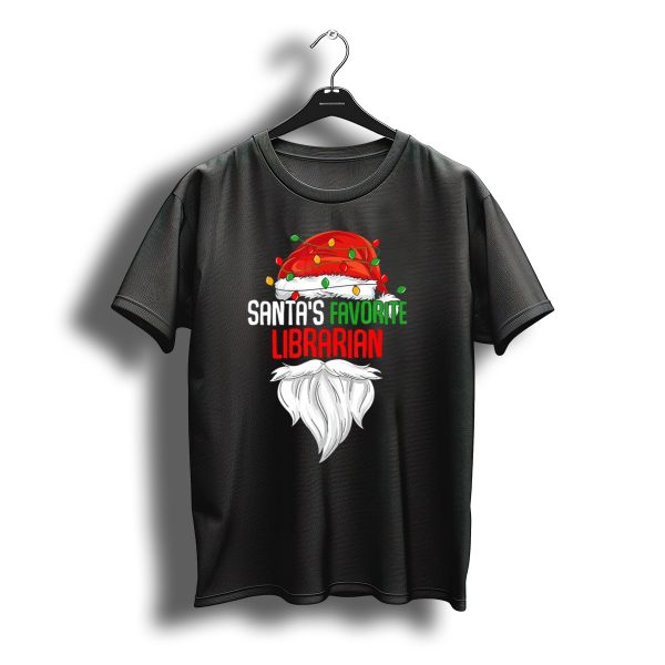 Santas Favorite Librarian Christmas Santa Hat And Beard T Shirt t shirt 1