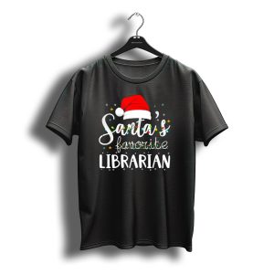 Santa'S Favorite Librarian Christmas Santa Hat Lights T-Shirt