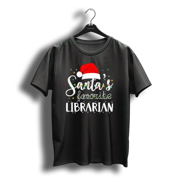 Santas Favorite Librarian Christmas Santa Hat Lights T Shirt t shirt 1
