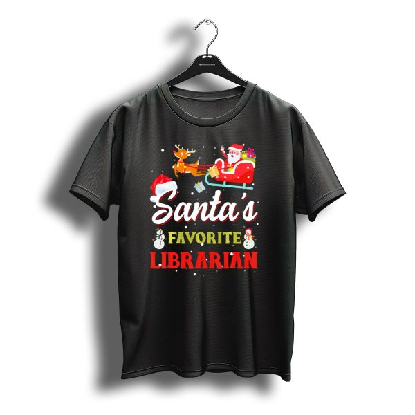 Santas Favorite Librarian Christmas Santa Sleigh And Snowman T Shirt t shirt 1
