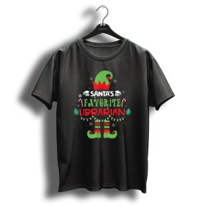 Santas Favorite Librarian Elf Christmas Candy Cane Gifts Snowflakes T-Shirt