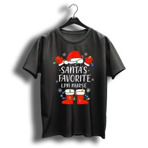 Santas Favorite Lpn Nurse With Santa Hat And Boots Christmas Lights T-Shirt