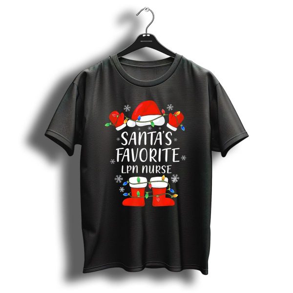 Santas Favorite Lpn Nurse With Santa Hat And Boots Christmas Lights T Shirt 1 t shirt 1