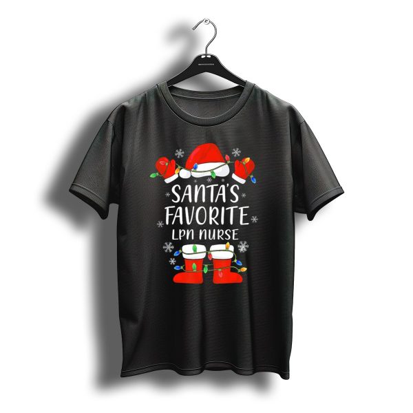 Santas Favorite Lpn Nurse With Santa Hat And Boots Christmas Lights T Shirt t shirt 1