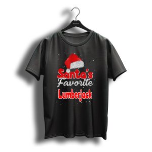 Santa'S Favorite Lumberjack Christmas Fun Santa Hat Snowflakes T-Shirt