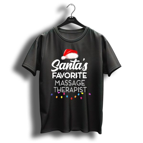 Santas Favorite Massage Therapist With Christmas Lights And Santa Hat T Shirt 1 t shirt 1