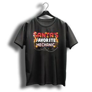 Santas Favorite Mechanic Christmas Lights And Decorations T Shirt