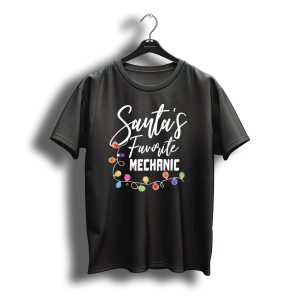 Santa'S Favorite Mechanic Christmas Lights T-Shirt