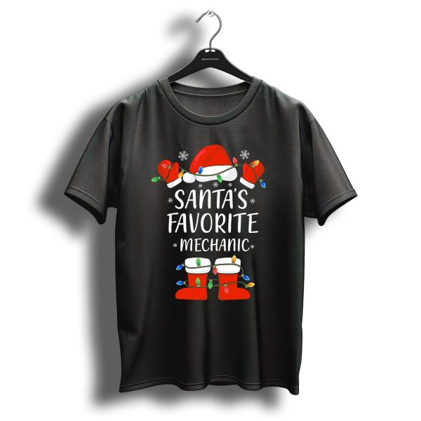Santas Favorite Mechanic Santa Hat Christmas Lights T Shirt 1 t shirt 1