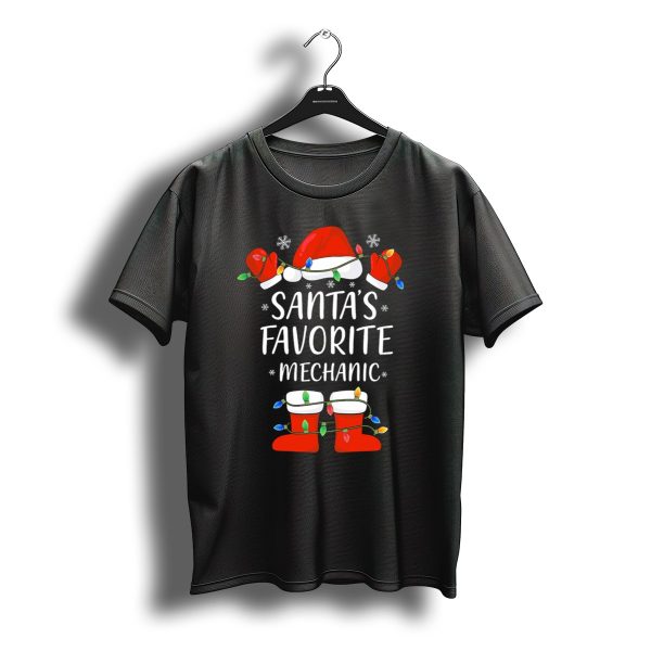 Santas Favorite Mechanic Santa Hat Christmas Lights T Shirt t shirt 1