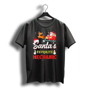 Santa'S Favorite Mechanic With Sleigh And Snowmen Christmas Scene T-Shirt