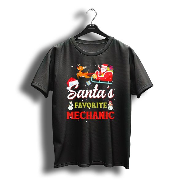 Santas Favorite Mechanic With Sleigh And Snowmen Christmas Scene T Shirt t shirt 1