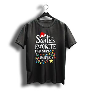 Santa'S Favorite Med Surg Nurse Christmas Lights Festive Hat T-Shirt