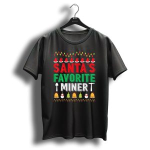 Santas Favorite Miner Christmas Trees Snowmen Bells Santa Hats Lights T Shirt