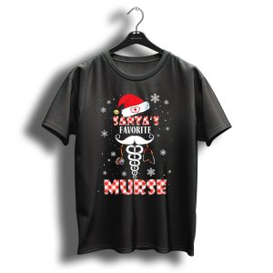 Santas Favorite Murse Christmas Nurse Santa Hat Snowflakes Stethoscope T-Shirt