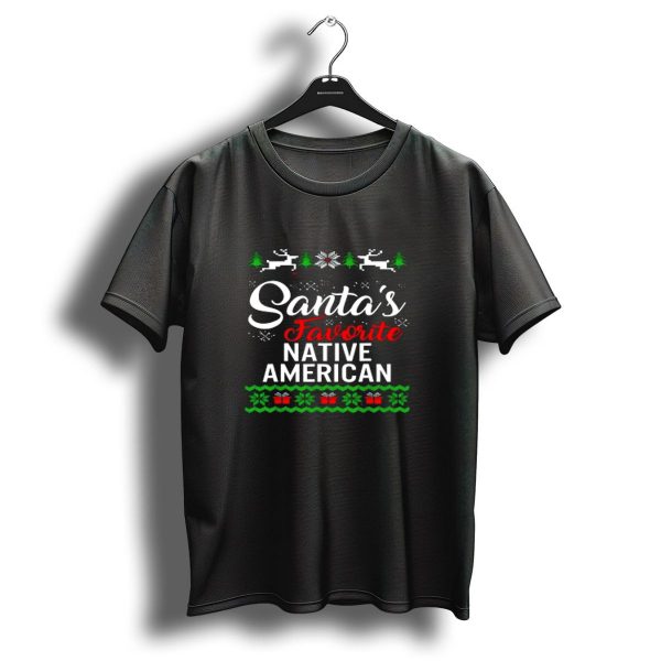 Santas Favorite Native American Christmas Reindeer Trees Snowflakes Presents T Shirt 1 t shirt 1