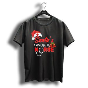 Santas Favorite Nurse Christmas Hat And Stethoscope T-Shirt