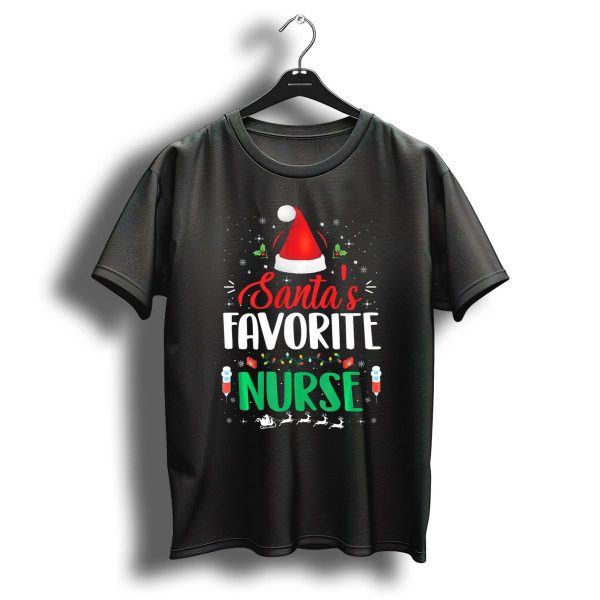 Santas Favorite Nurse Christmas Hat And Syringe Festive T Shirt 1 t shirt 1