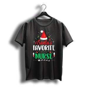 Santa'S Favorite Nurse Christmas Hat And Syringe Festive T-Shirt