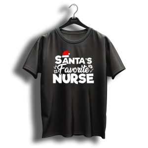 Santas Favorite Nurse Christmas Hat Bandages Syringe T-Shirt